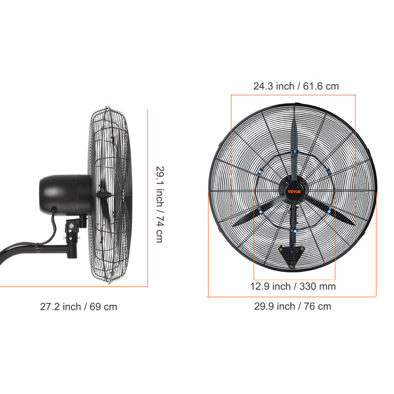 VEVOR 29.1'' Oscillating Wall Mounted Fan Fan
