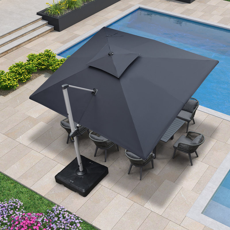 Bohao 3.6m x 3m Rectangular Cantilever Parasol With Base, Grey