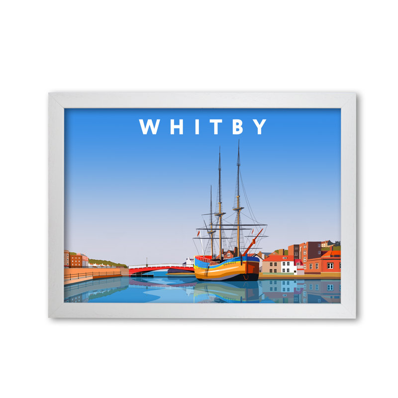 Whitby Harbour by Richard O'Neill - Print, 59.4cm H x 84.1cm W x 3cm D, White Framed