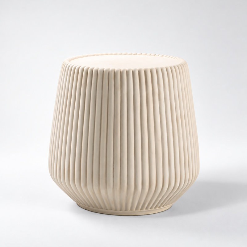 Fluted MGO Pedestal Side Table with Stone-Look Finish