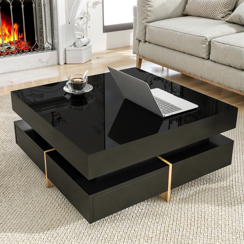 Table basse moderne à 4 tiroirs ultrabrillante, Noir