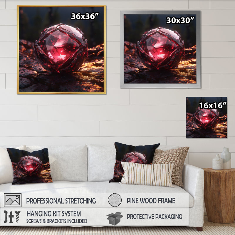 «Red Gold Vibrant Stones» sur impression sur toile, H 36 po x l 36 po x P 1,5 po, Cadre flottant blanc
