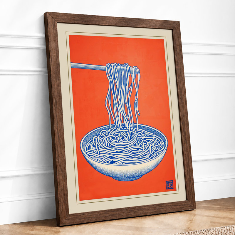Noodles and Chopsticks Modern - Framed Print, A3 - 42.0 x 29.7 cm, Walnut