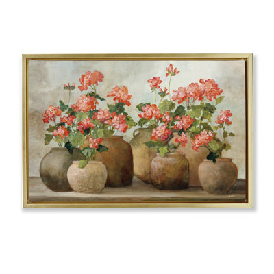 «Pink Cottage Geraniums», toile flottante encadrée par Julia Purinton