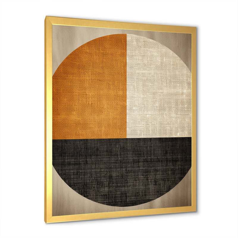 Formes géométriques orange et noires - Collages abstraits, art mural, Cadre doré simple, H 44 po x l 34 po x P 1,5 po