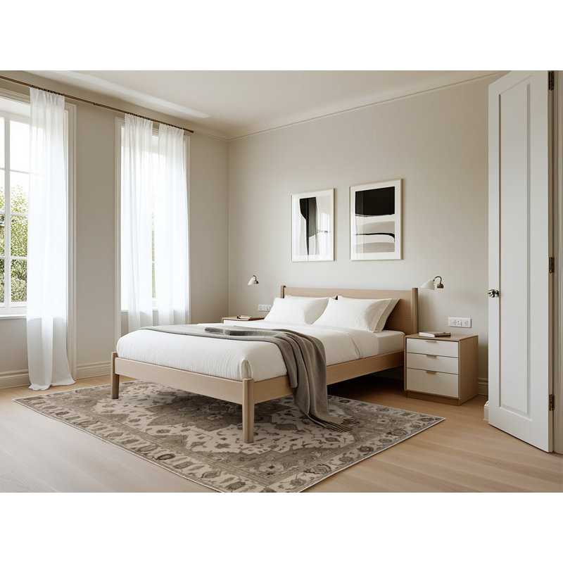 Tapis beige Tabriz lavable à la machine, Rectangle 5 pi x 7 pi