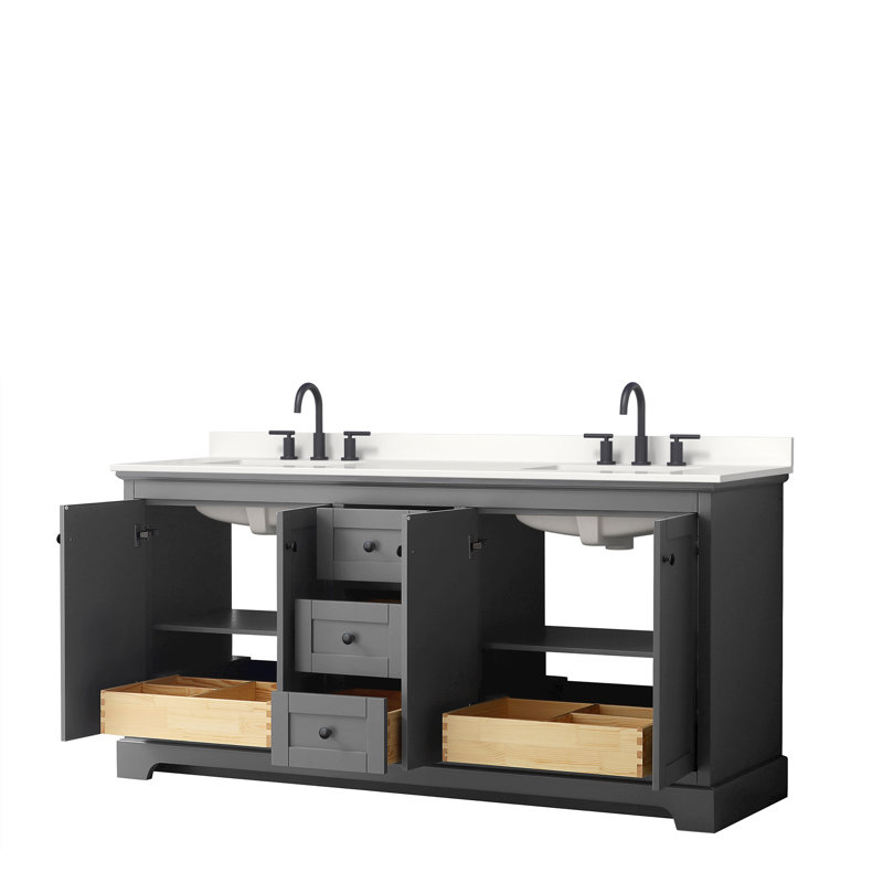 Ensemble de meuble-lavabo double 80 po Avery, Gris foncé, Chrome poli, Blanc / quartz noir