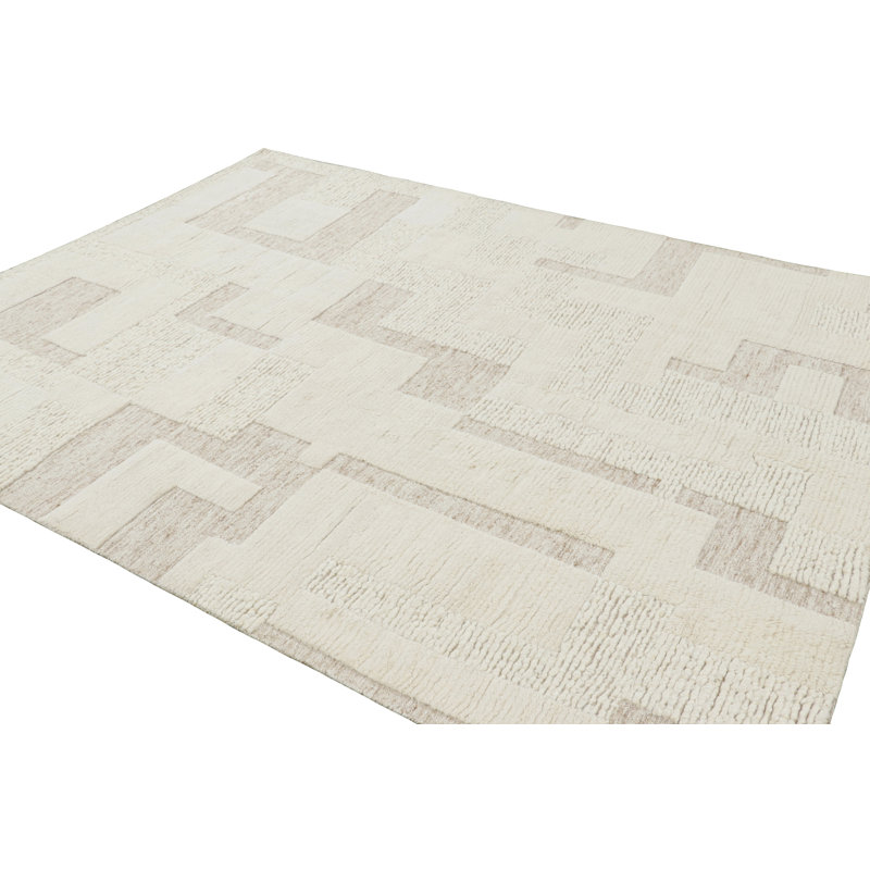 Textural Hand Knotted Wool Geometric Area Rug, Rectangle 6' x 8'