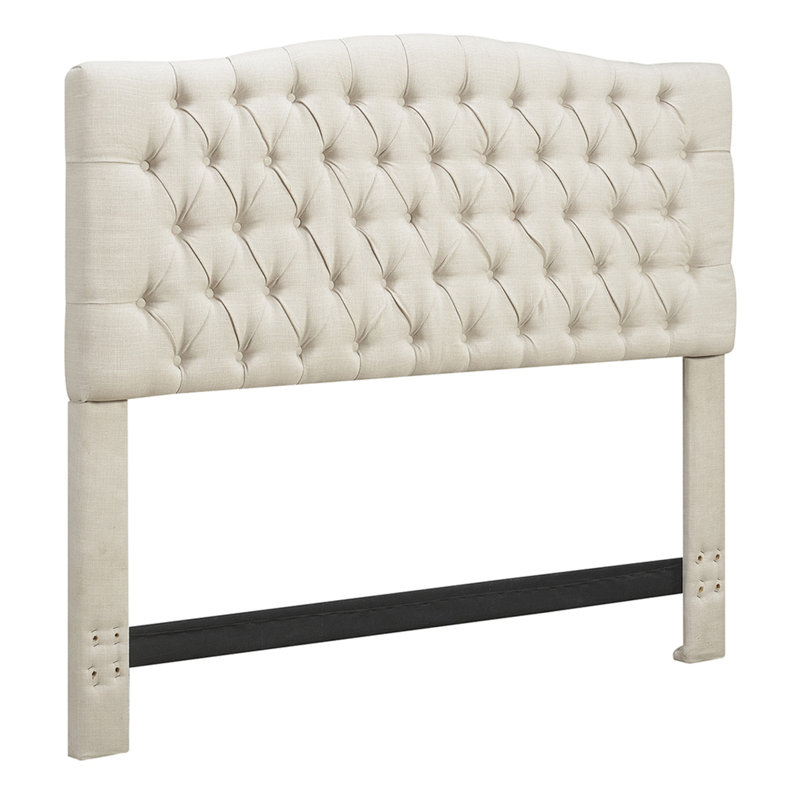 Elle Decor Celeste Tufted Upholstered Padded Headboard with Contemporary Button Tufting, Beige, Queen
