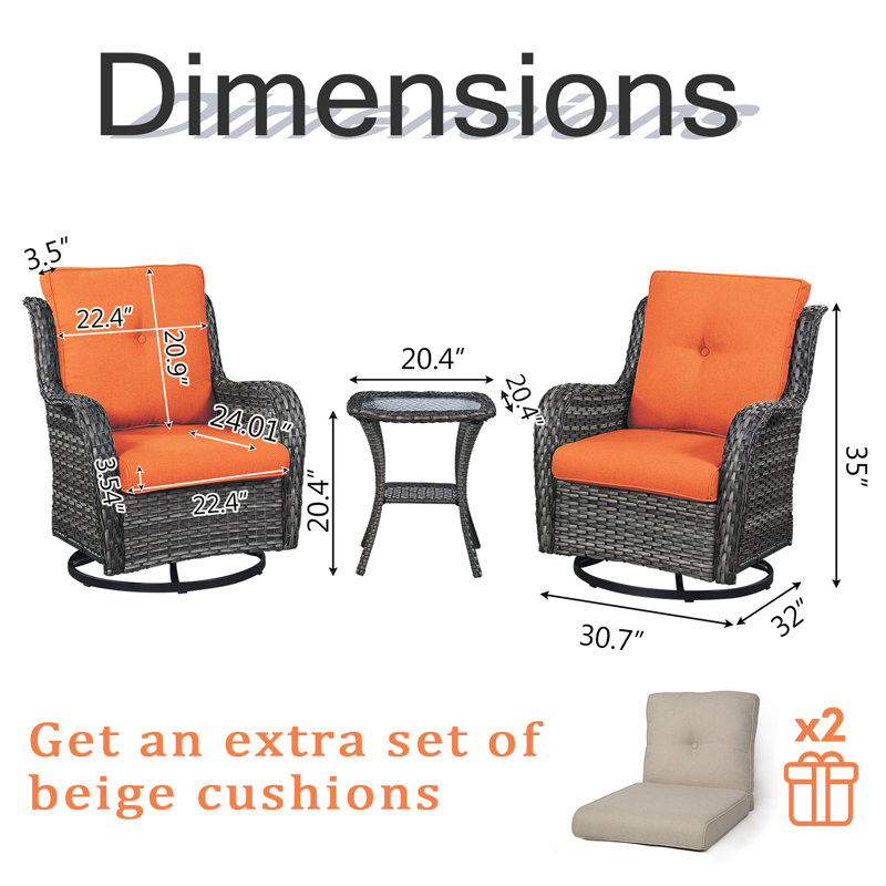 Chaise berçante en osier avec coussins Schutt, Orange