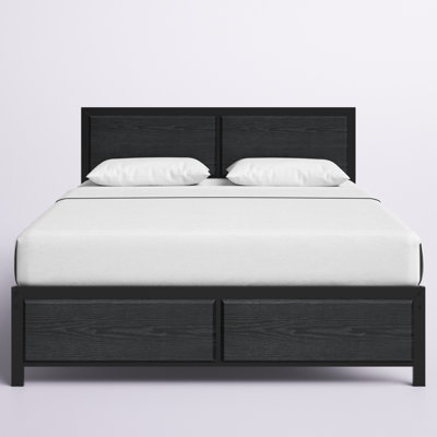 Kempst Queen Size Black Metal Bed Frame with Wooden Headboard & Footboard, Rustic Farmhouse Platform Bed with Heavy Duty Steel Slats Support, No Box Spring Needed