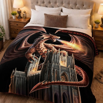 Ultra-Soft Fleece Queen Blanket, Beautiful Fantasy Dragons, Plush Throw