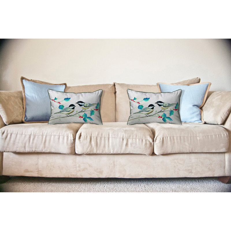Housse de coussin d'extérieur rectangulaire Christmas Chickadees, 16 po x 20 po