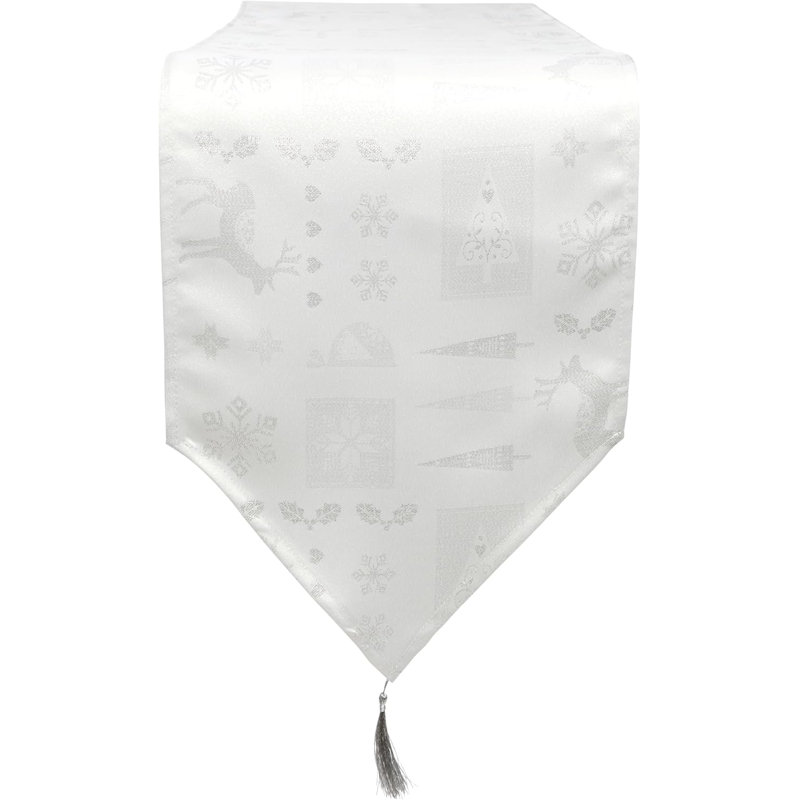 Christmas Theme Tasselled Table Runner 13in, Red, 33cm W x 183cm L
