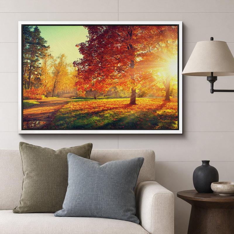 Reproduction d'art sur toile, paysage d'automne, H 24 po x l 36 po, Toile avec cadre photo, Blanc