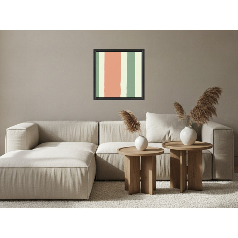Pastel Stripes in Coral and Sage - Art mural sur toile encadrée, 36" H x 36" W, Brown