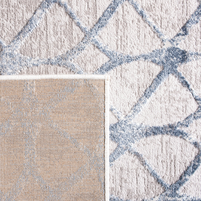 Shellie Geometric Blue Area Rug, Runner 2'2" X 14'