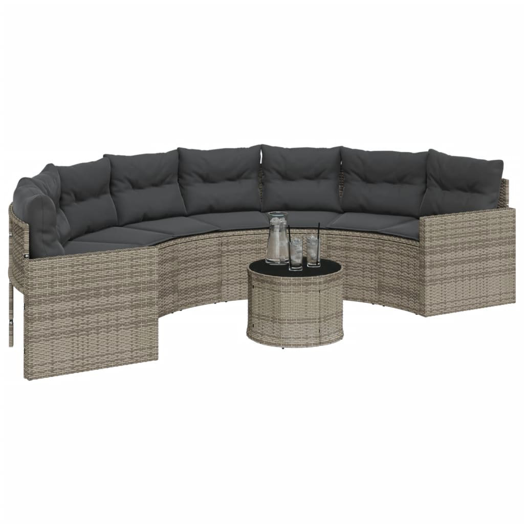 Vidaxl Gartensofa Mit Tisch Und Kissen Halbrund Schwarz Poly-Rattan