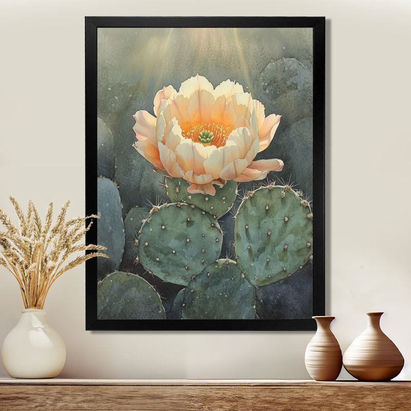 Cactus rose et vert ensoleillé I - Tableau encadré, H 44 po x l 34 po, Black Picture Framed