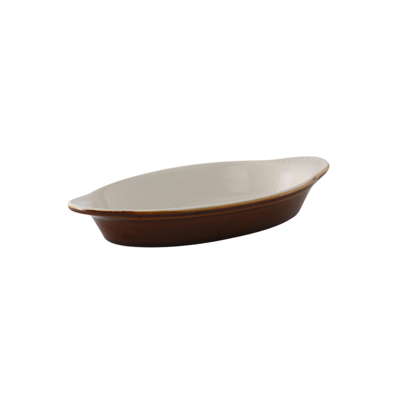 Ovale en céramique 0,38 po Tuxton, Caramel / coquille d'œuf, 1.38" H x 4.88" W x 9.88" L