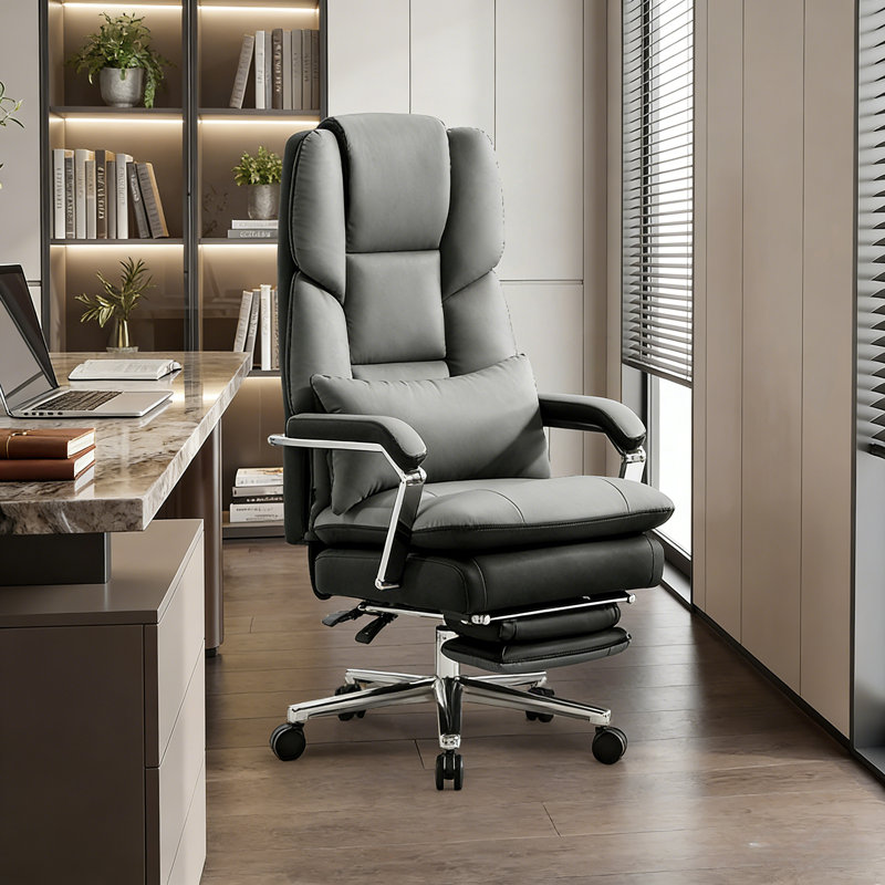 Double Layered Upholstered Executive Chairs with Footrest, Gray