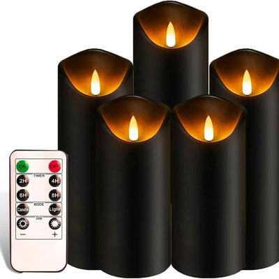 Bougies d'Halloween, bougies sans flamme noires, bougies à piles, bougies piliers à DEL avec télécommande et minuteries, ensemble de 5