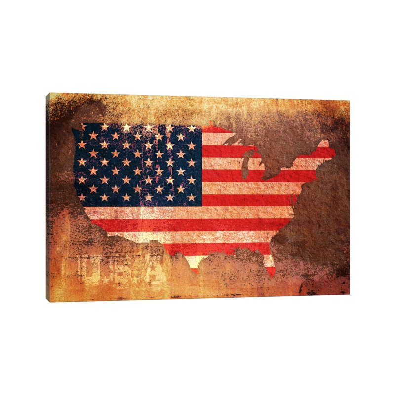 USA Flag Map by Michael Tompsett - Wrapped Canvas Painting, 66.04 cm H x 45.72 cm W x 1.91 cm D