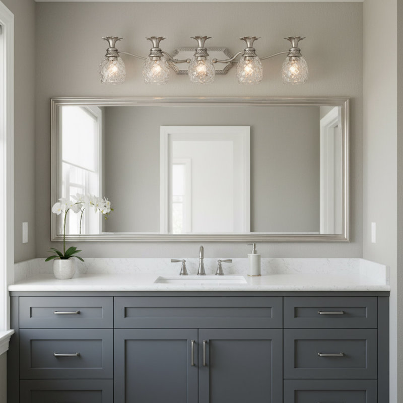 Plantation 5-Light Dimmable Vanity Light, Silver/White