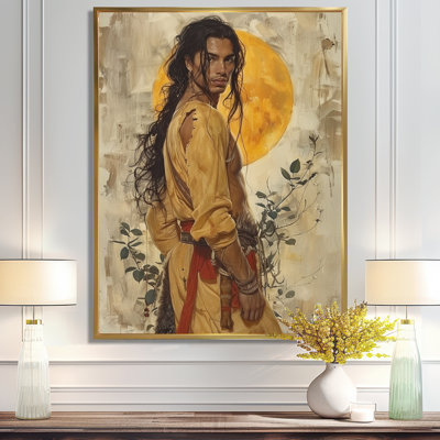Asian Retro Warrior Full Moon Retro - Man Wall Art Living Room