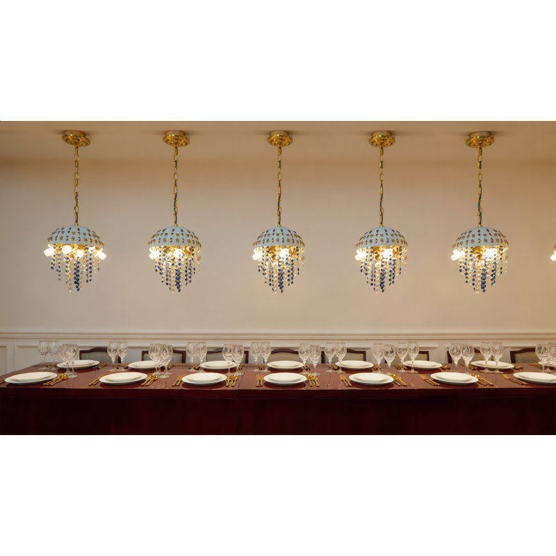 Lustre cascade bleu en cristal, H 18 po x l 10 po x P 10 po