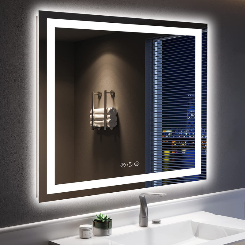 Akilan Frameless LED Vanity Mirror with Front-lit and Back-lit, Memory Function, 3 Color Temperatures & Dimmable Light, Anti-fog Tempered Glass ETL Mirror