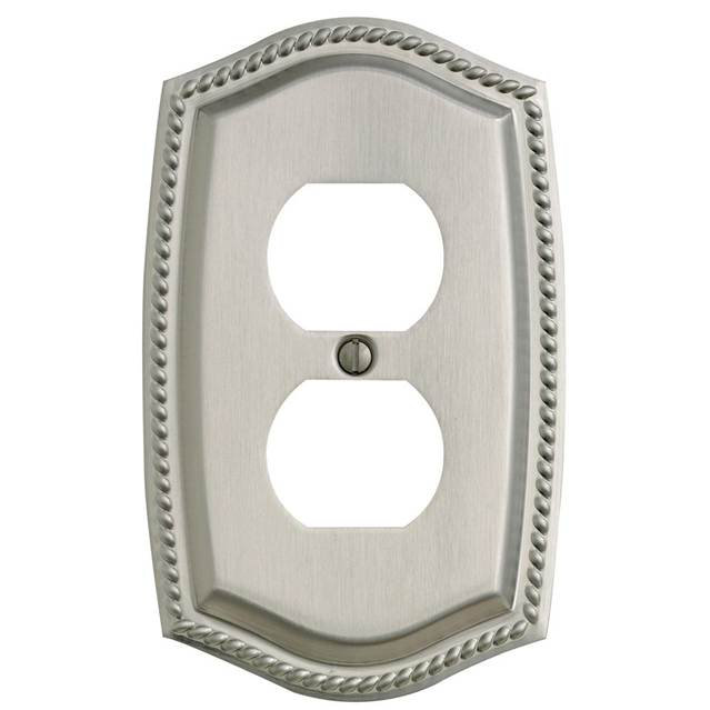 1-Gang Duplex Outlet Wall Plate, Satin Nickel