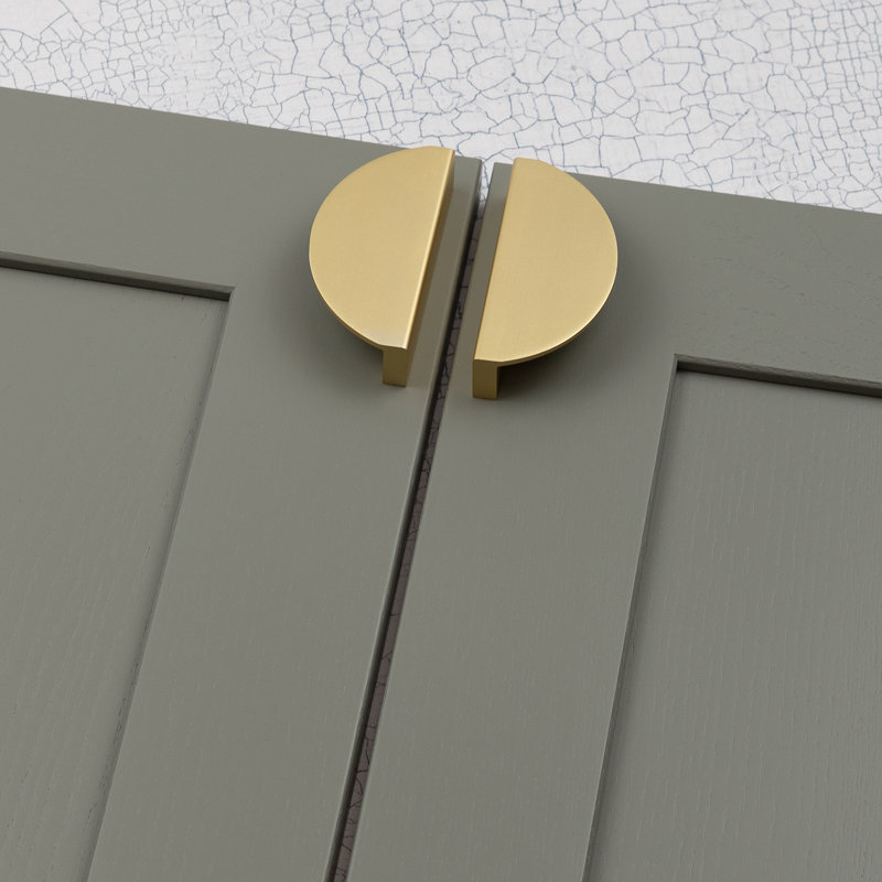 64mm Antique Brass Half Moon Handle, Brushed Brass