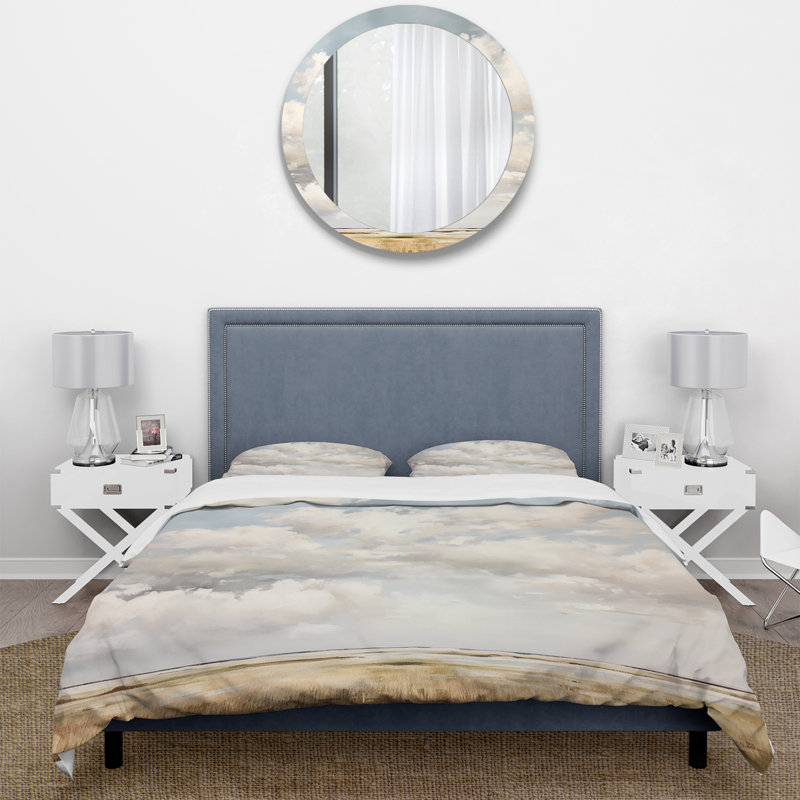 Ensemble de housse de couette paysages de nuages blancs - Microfibre polyester