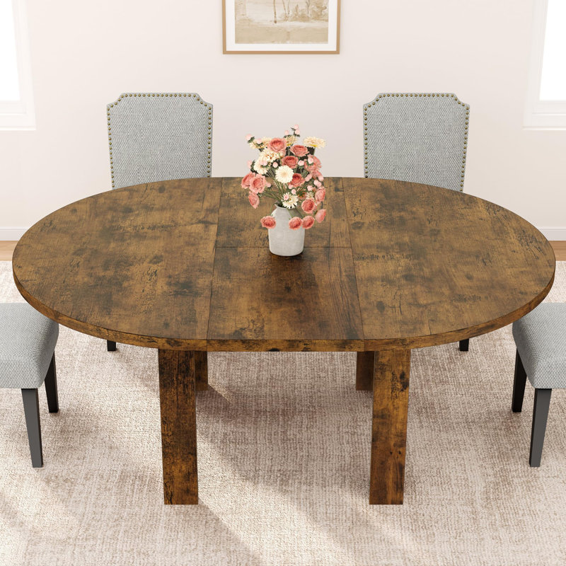 Table de salle à manger extensible pour 4 à 6 personnes, table de cuisine extensible ronde à ovale de 47 à 63 po avec rallonge cachée intégrée, table de salle à manger d'appartement de ferme, gris