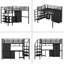 Lit mezzanine en métal avec ensemble de table et garde-robe, double, noir