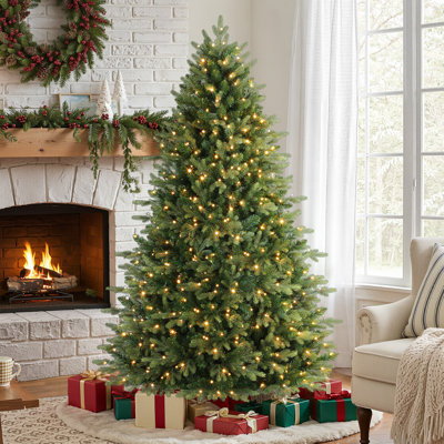 Prelit Artificial Fir Christmas Tree with Remote, Dense Branch Tips, Full Body Hinged Design, Foldable Stand, Green