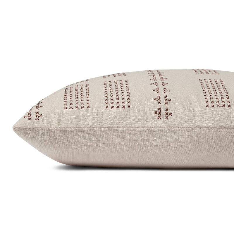 Thomas Beige Cotton Embroidered Lumbar Pillow with Poly Fill