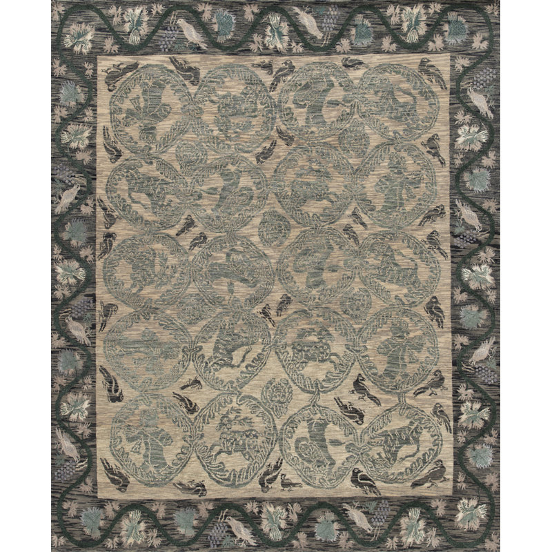 Classic Hand Knotted Geometric Shapes Area Rug, Rectangle 12' x 16'