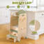 Toddler Tower Adjustable Kitchen Stool with Anti-Tip Design, Chalkboard and Hooks, Movable Kids Step Stool with Cute Safety Rail, Montessori Activity