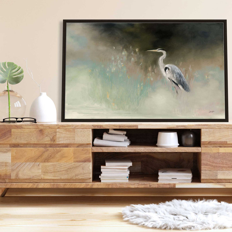 Aigrette pacifique sarcelle - peinture, L 51,5 po x H 31,5 po, Cadre noir