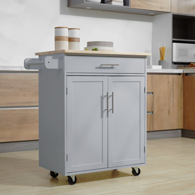 Kitchen Island Cart Rolling Trolley Cart with Drawer, Storage Cabinet & Towel Rack