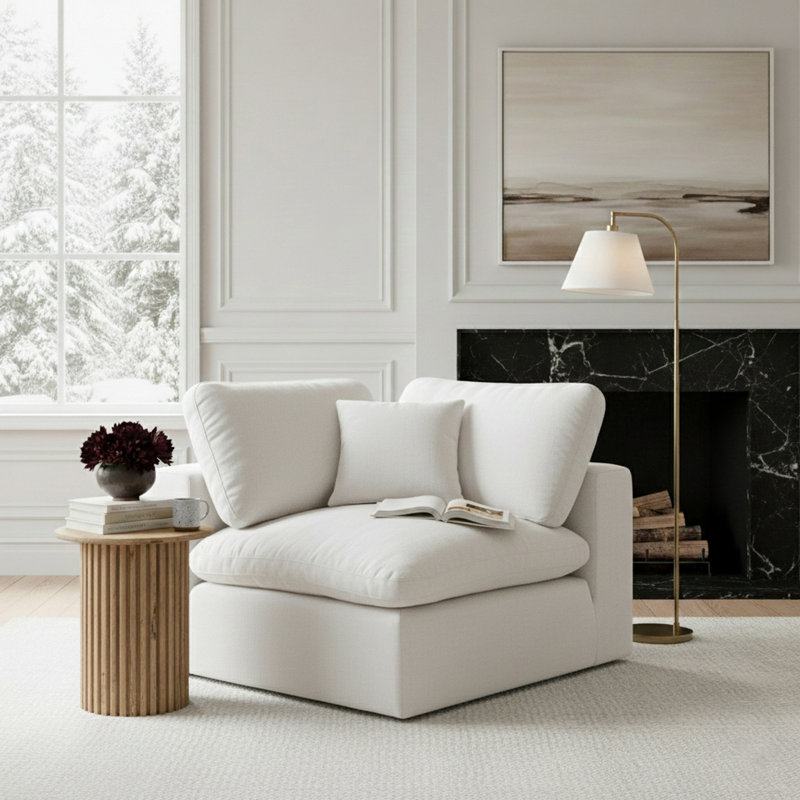 Fauteuil d'angle 40 po, Tissu texturé en lin blanc