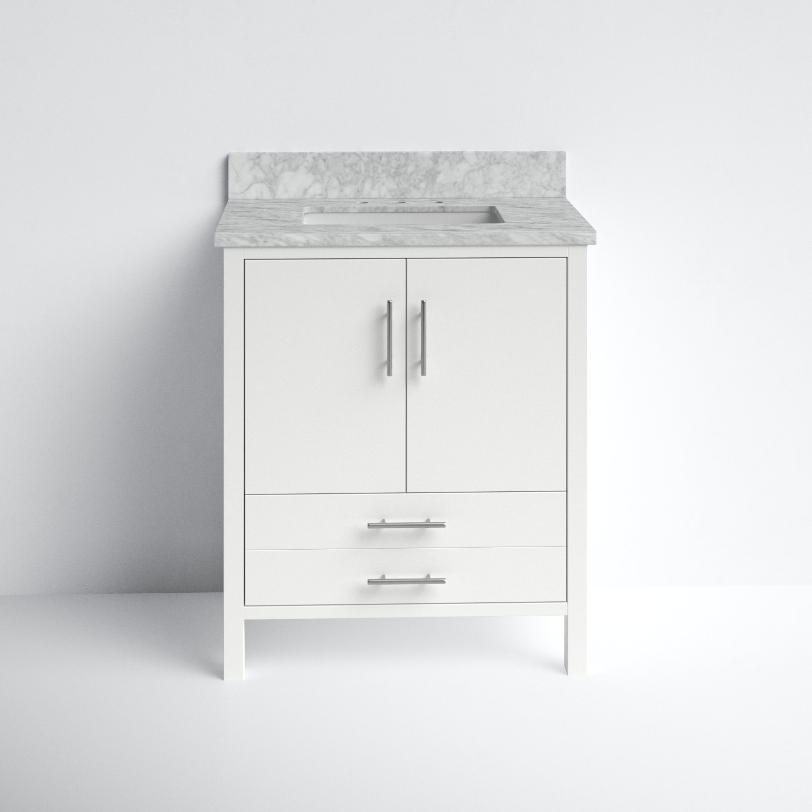 Kiara 30'' Single Bathroom Vanity, White, Carrara Marble