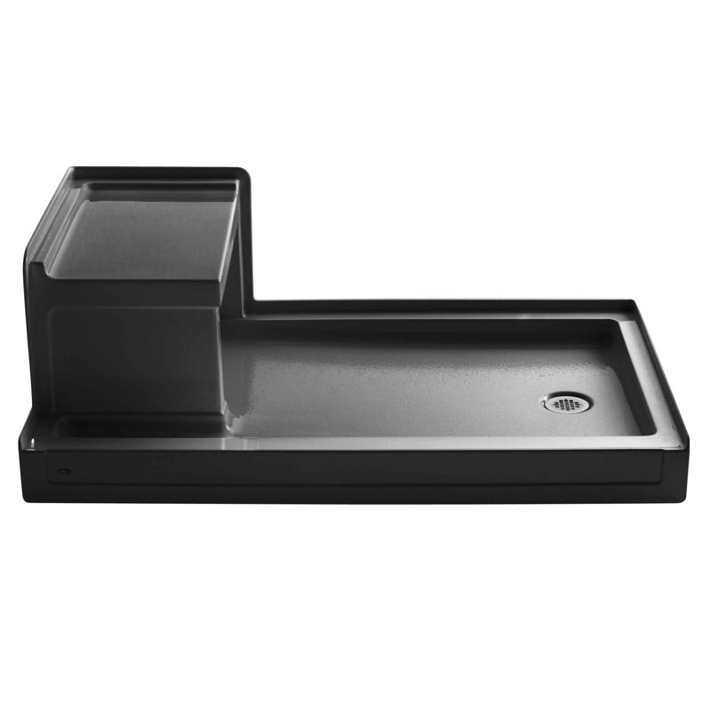 Base de douche 60 po x 36 po à simple seuil et drain à droite avec siège intégré Tresham, Noir