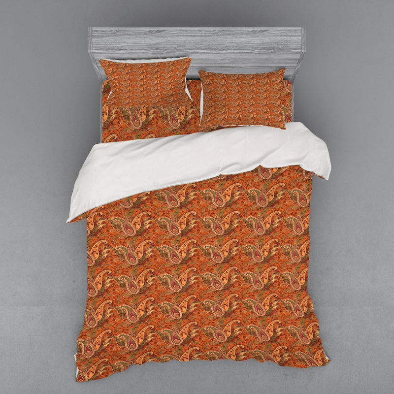 Ensemble de housse de couette à style traditionnel ancien avec feuilles, Housse de couette grand + 3 pièces supplémentair