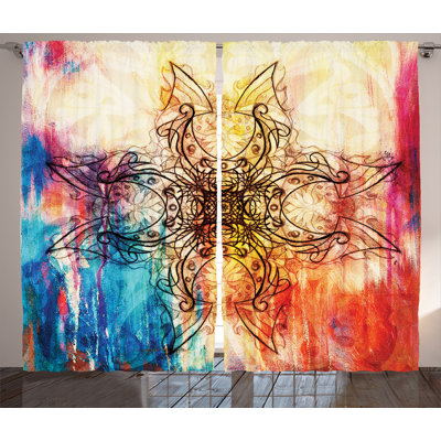 Mandala Abstract Semi-Sheer Rod Pocket Curtain Panels