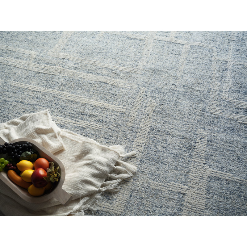 Breckenridge Hand Tufted Wool Abstract Area Rug in Blue/Ivory, Rectangle 14' x 18'