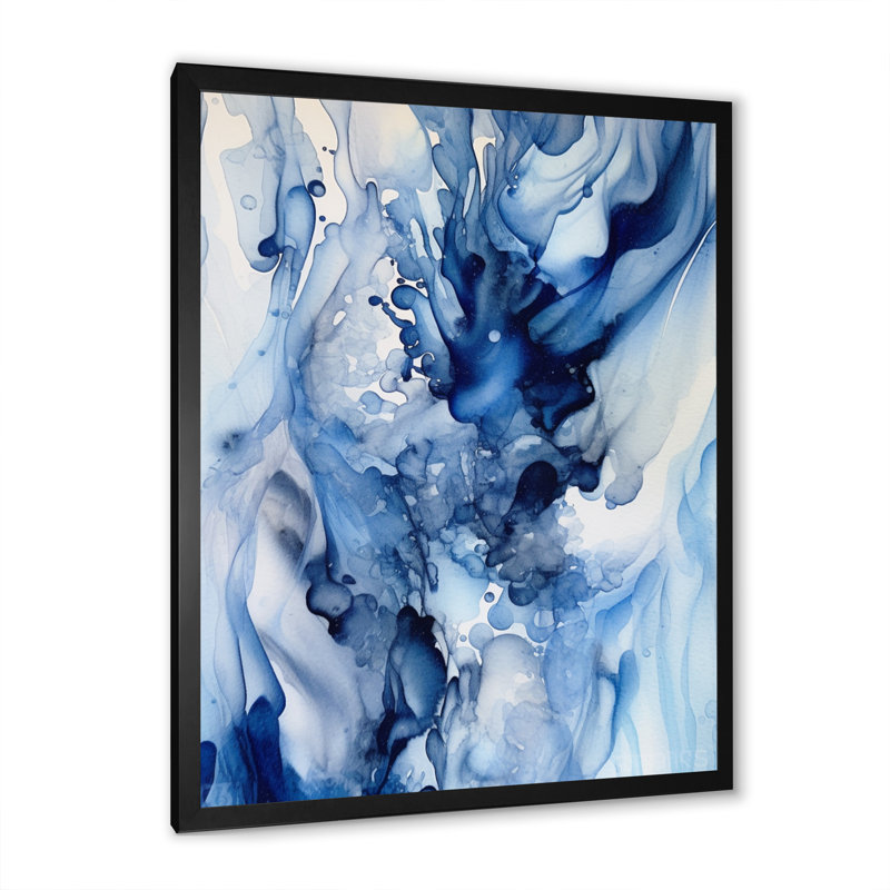 «Abstract Classic Blue Waves V - Fractals», reproduction sur toile encadrée, Cadre simple noir, H 20 po x l 12 po x P 1 po