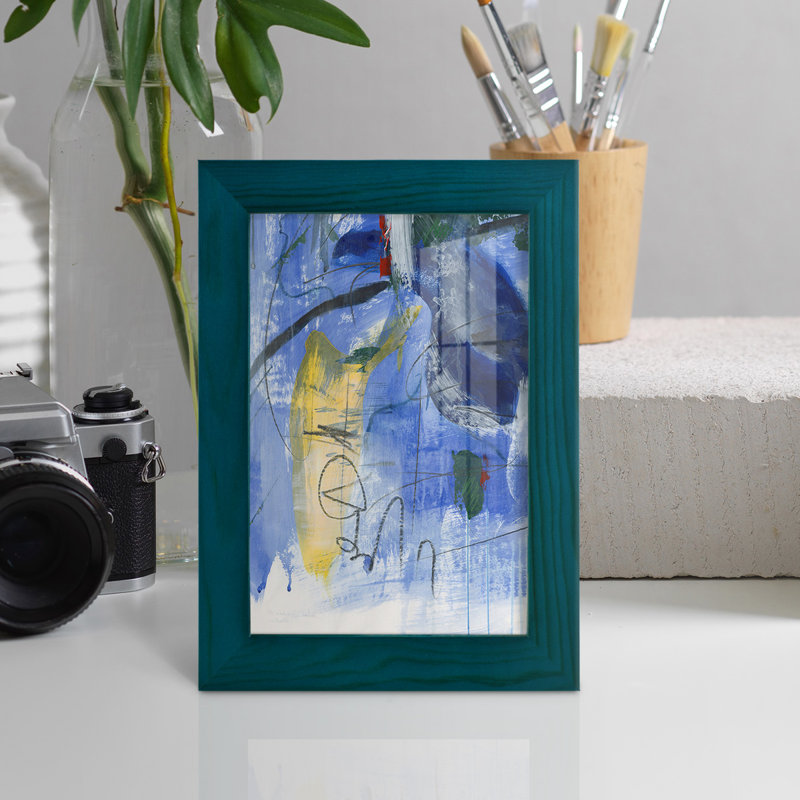 «Gerame Tribal Symbols III», impression encadrée sur papier, H 8 po x l 6 po x P 1 po, Bleu